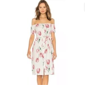 L’Academie Revolve Floral Tulip Striped Linen Blend Button-Down Dress Womens XS